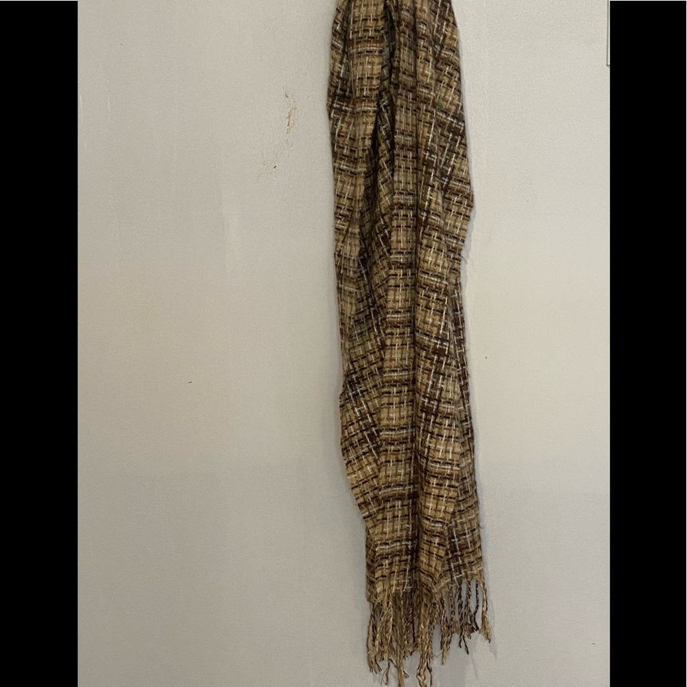Brown Plaid Scarf with fringe